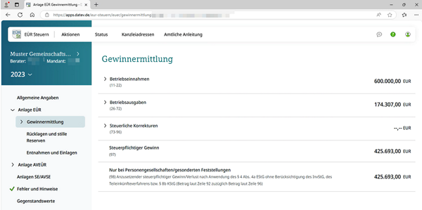  Startseite DATEV EÜR Steuern, Gewinnermittlung