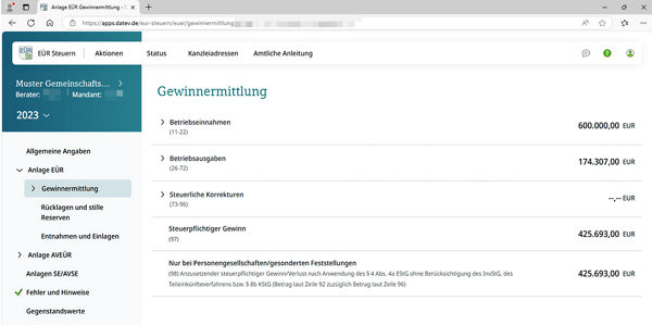  Startseite DATEV EÜR Steuern, Gewinnermittlung