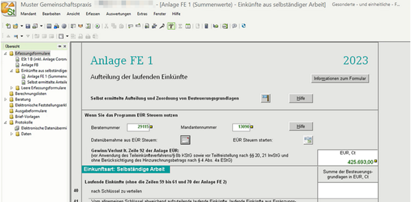 Gesonderte und einheitliche Feststellung, Anlage FE 1, Übernahme des Gewinns oder Verlusts für die Gesamthand.