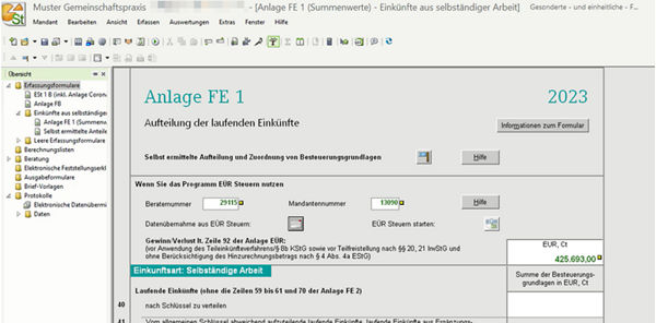 Gesonderte und einheitliche Feststellung, Anlage FE 1, Übernahme des Gewinns oder Verlusts für die Gesamthand.