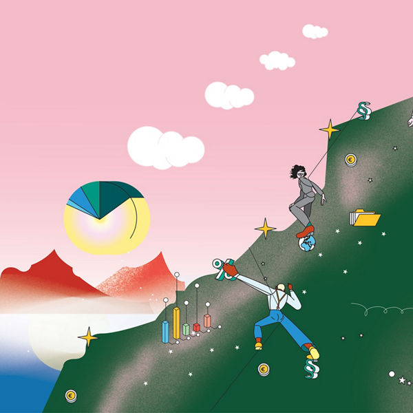 Illustration Menschen in Bergwelt