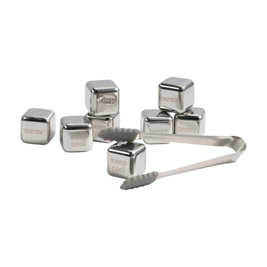 Silberne Getränkekühlwürfel mit DATEV-Logo und der Aufschrift "keep cool"