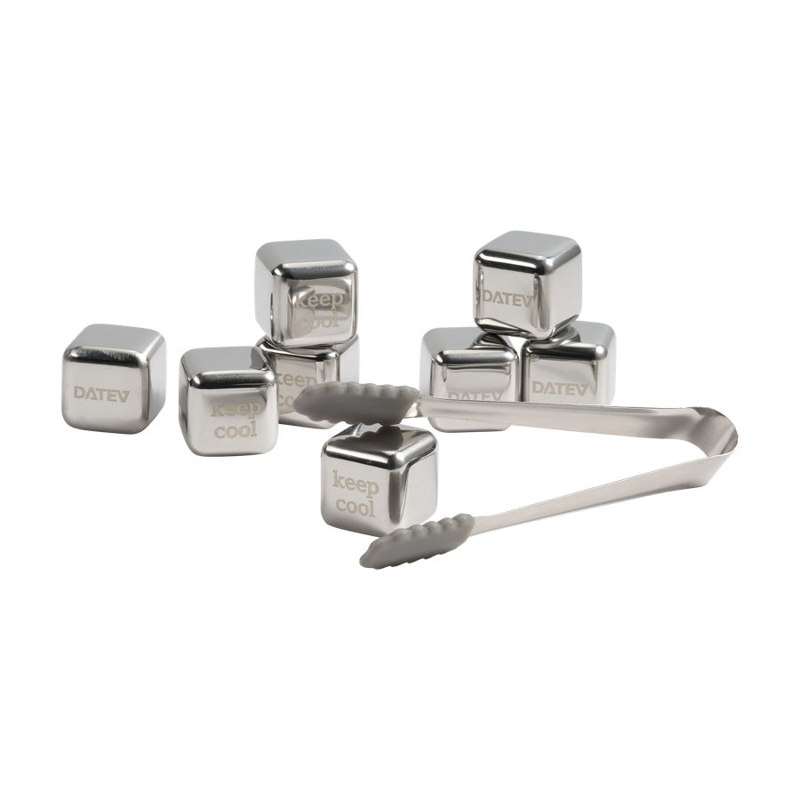 Silberne Getränkekühlwürfel mit DATEV-Logo und der Aufschrift "keep cool"