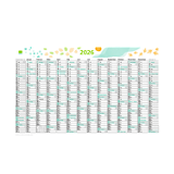 DATEV-Plakatkalender für 2026 mit Schneeflocken, Sonne und Blättermotiven