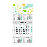 DATEV-Fünfmonatskalender für 2026 mit  Schneeflocken, Sonne und Blättermotiven