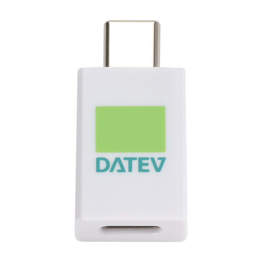 Weißer USB-C Data-Blocker mit DATEV-Logo 