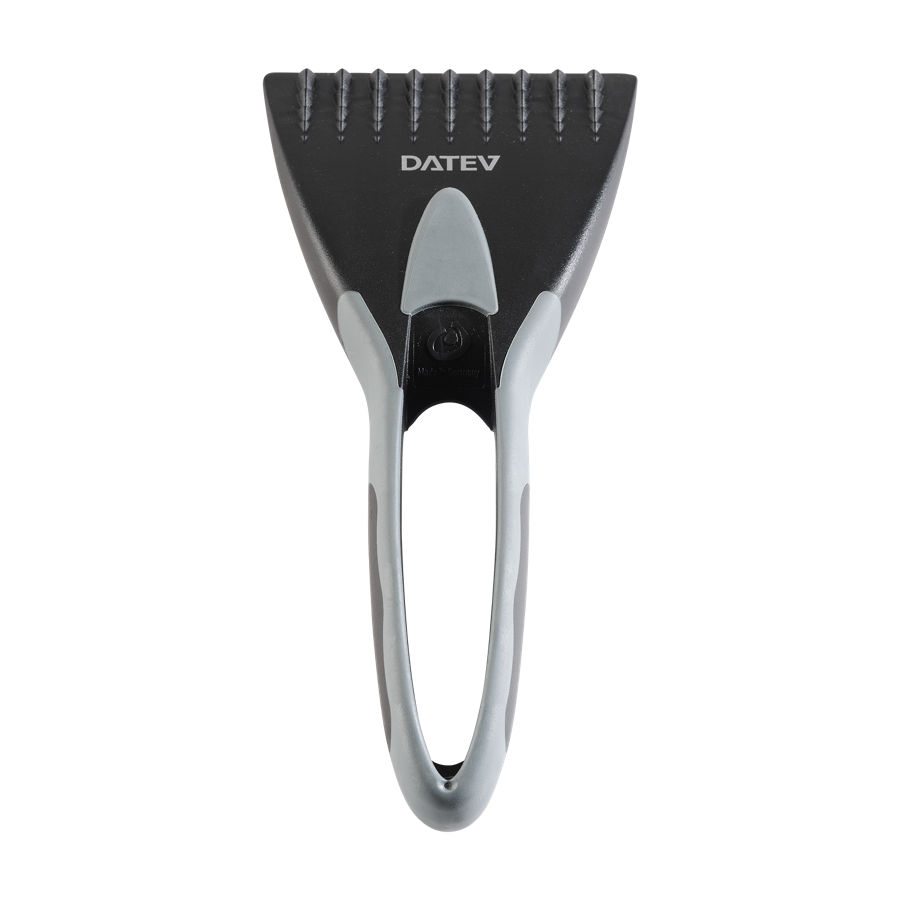 Schwarzgrauer Eiskratzer mit DATEV-Logo