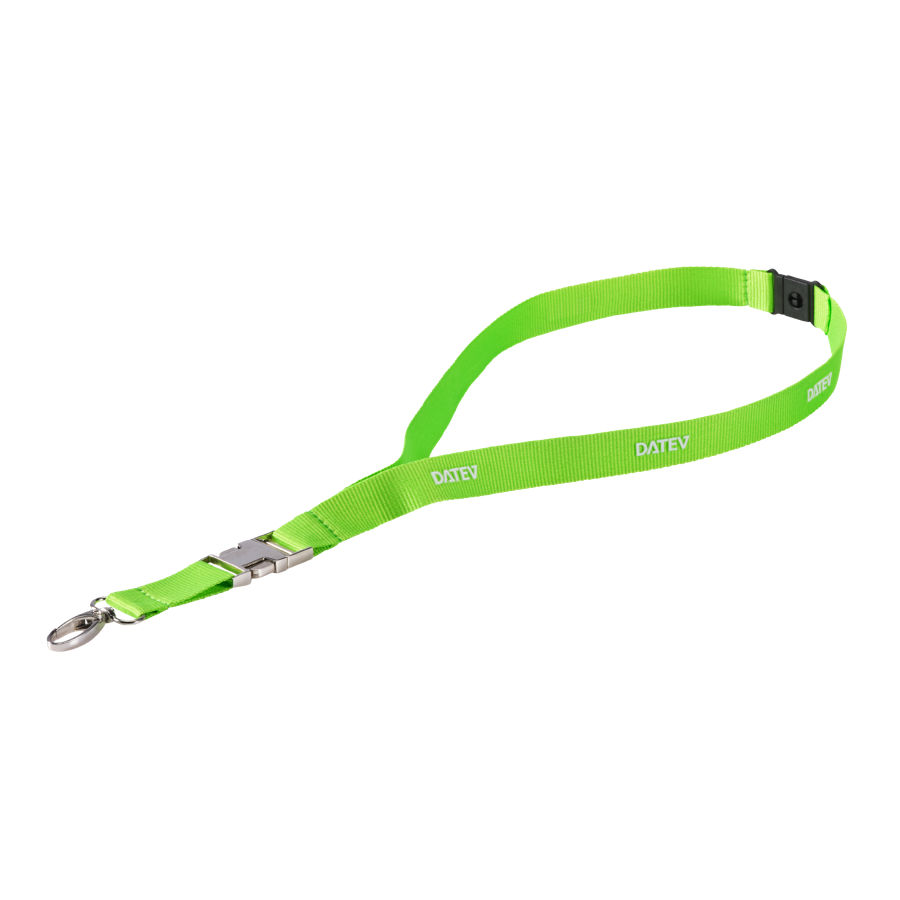 Hellgrünes Umhängeband mit DATEV-Logos