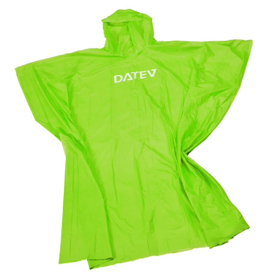 Hellgrüner Regenponcho mit weißem DATEV-Logo