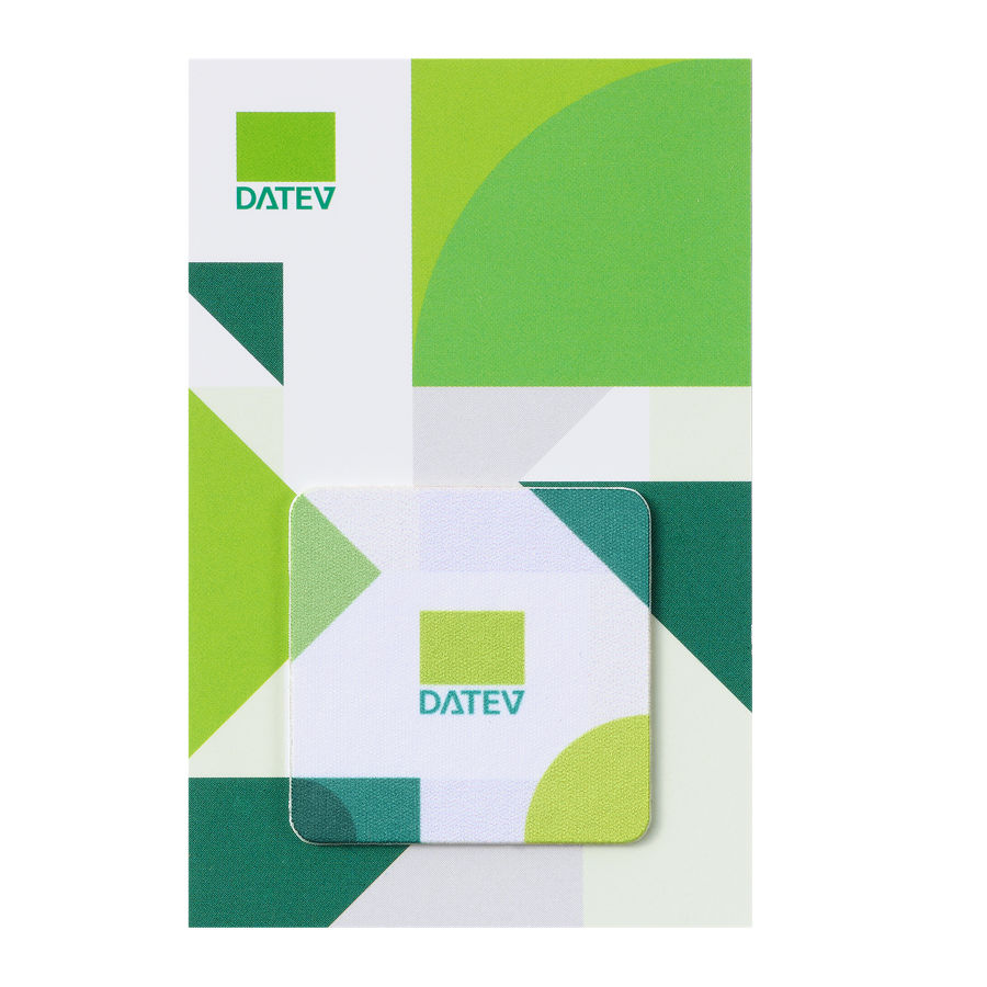 Weiß-grüner Display-Cleaner mit abgerundeten Ecken und DATEV-Logo