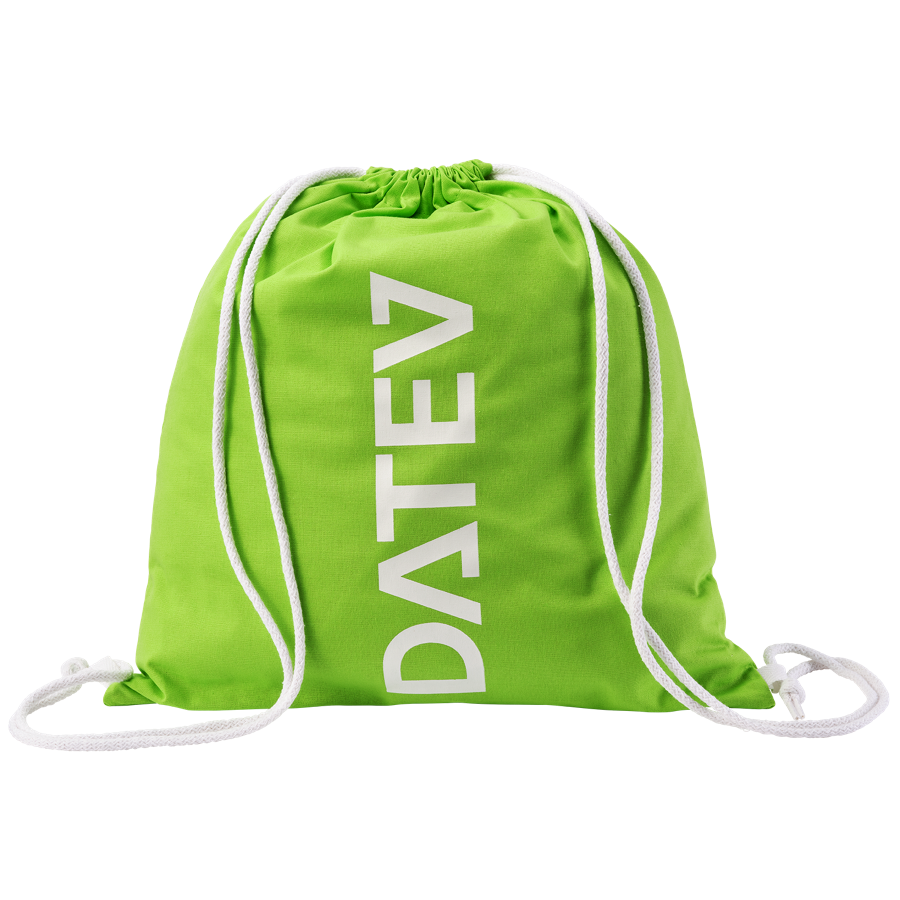 Grüner Turnbeutel mit DATEV-Logo