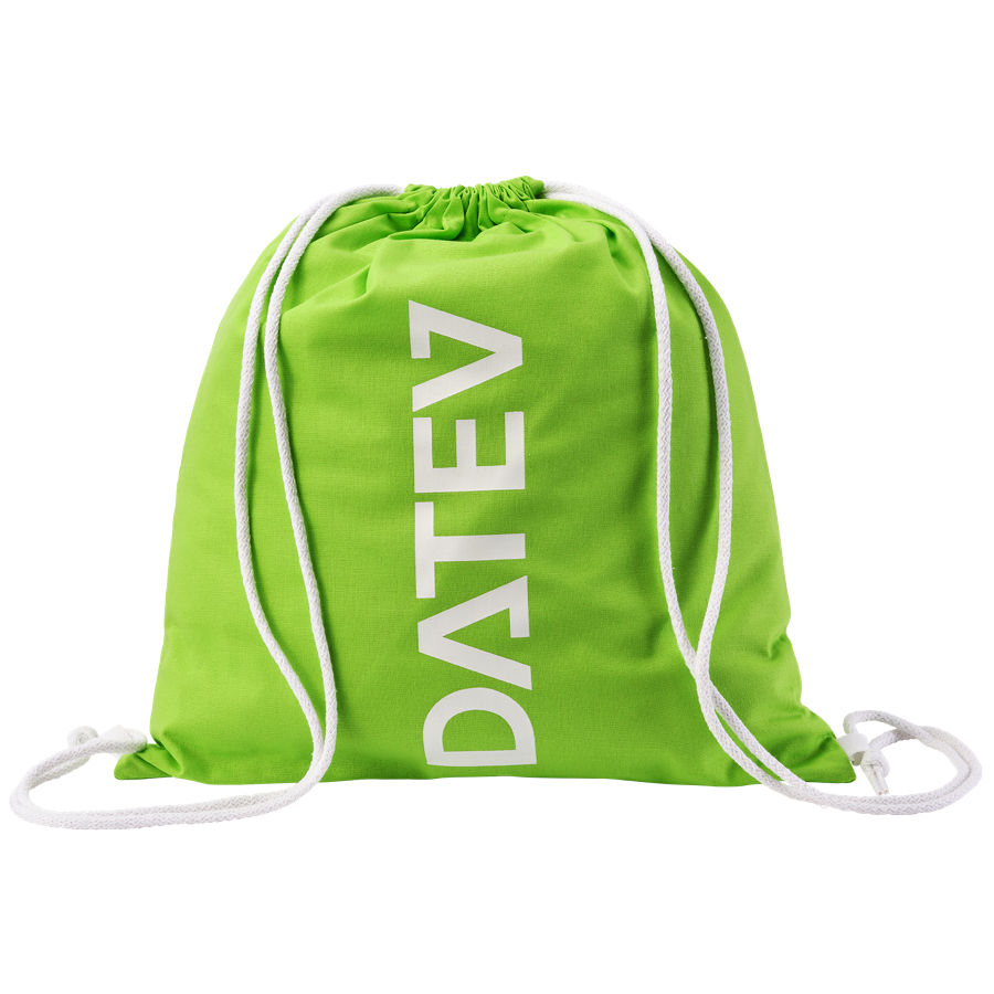 Grüner Turnbeutel mit DATEV-Logo