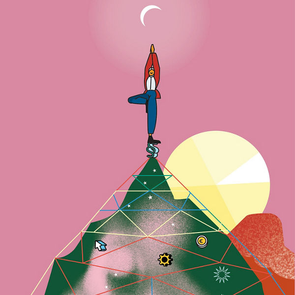 Illustration Yoga auf Berggipfel