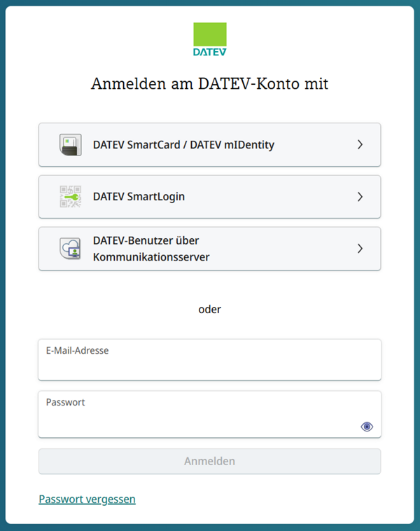 Anmeldefenster mit DATEv-Benutzer