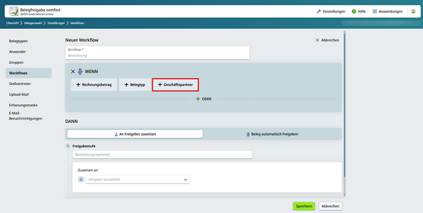 Screenshot Workflows Geschäftspartner in DATEV Belegfreigabe online comfort