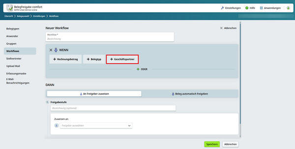 Screenshot Workflows Geschäftspartner in DATEV Belegfreigabe online comfort