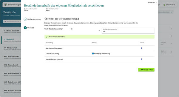 Verschieben / Kopieren (mitgliedschaftsinterner Übertrag)