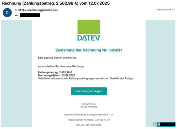 Betrugsversuch mit einer DATEV-Rechnung