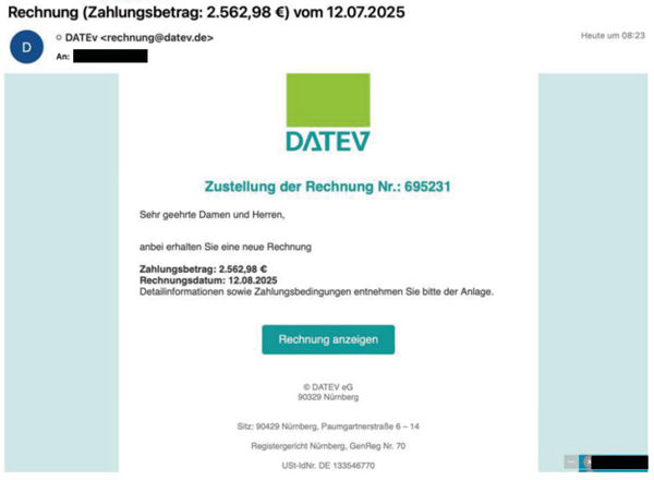Betrugsversuch mit einer DATEV-Rechnung