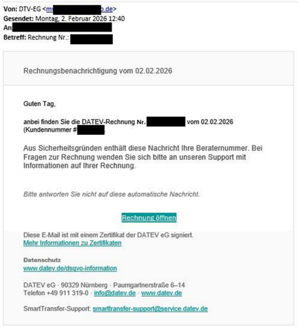 Betrugsversuch mit DATEV-Rechnung