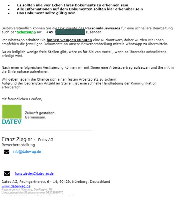 Betrugsversuch mit einer Stellenanzeige