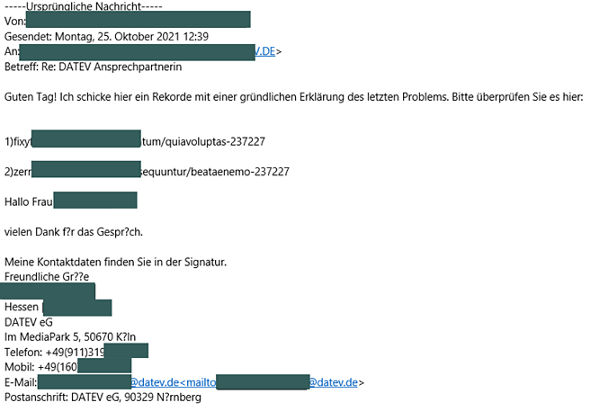 Betrugsversuch unter Verwendung eines bestehenden E-Mail-Betreffs