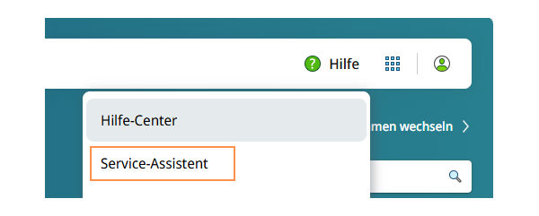 Screenshot Aufruf DATEV Service-Assistent in DATEV Unternehmen online und DATEV Auftragswesen next