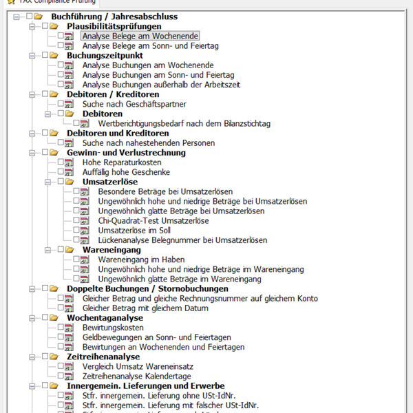 DATEV Datenprüfung: Screenshot einer Tax Compliance Prüfungsstruktur.