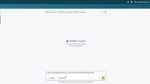 Der Screenshot zeigt einen Prompt an DATEV Copilot, der die Funktionen von DATEV Copilot zusammenfassen soll. 