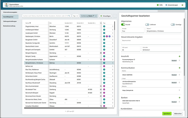 Screenshot Geschäftspartnervwerwaltung