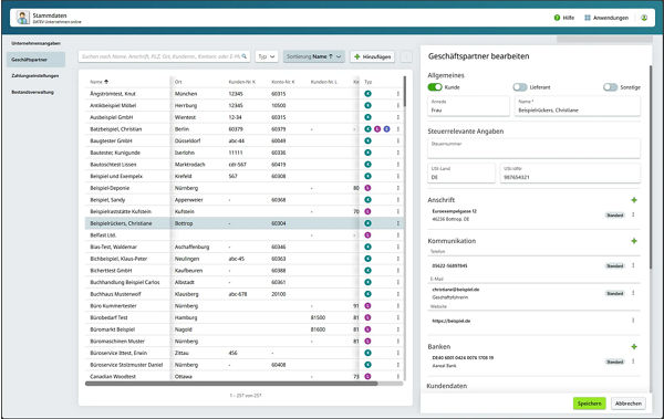 Screenshot Geschäftspartnervwerwaltung