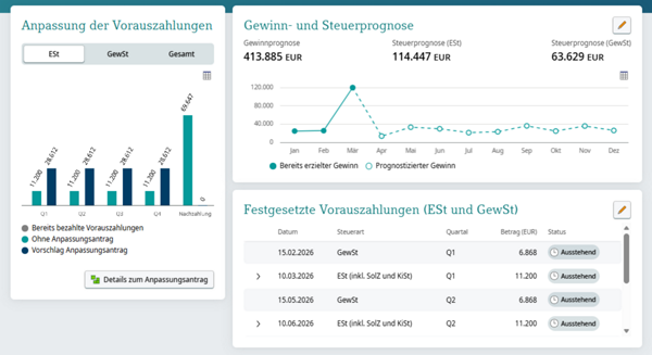 Screenshot Anwendung DATEV Steuervorauszahlungen​