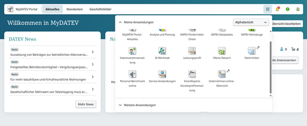 Screenshot Neuerung MyDATEV Portal