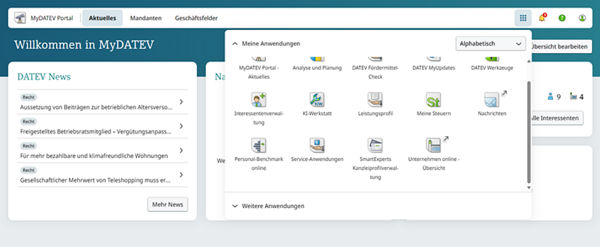Screenshot Neuerung MyDATEV Portal