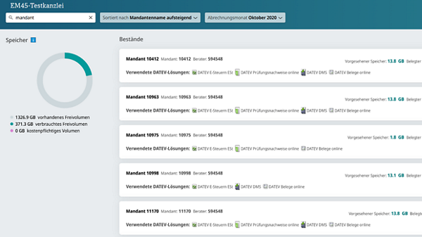 Screenshot Speicheranzeige MyDATEV Dokumentenspeichervolumen