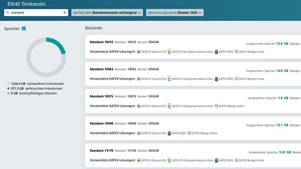 Screenshot Speicheranzeige MyDATEV Dokumentenspeichervolumen