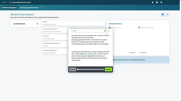 Start Bildschirm des Klick-Tutorials