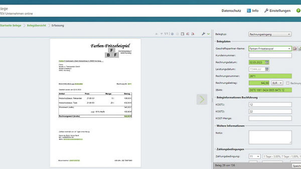 Belege erfassen mit Historie