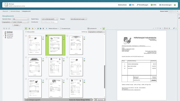 Screenshot - Belege online