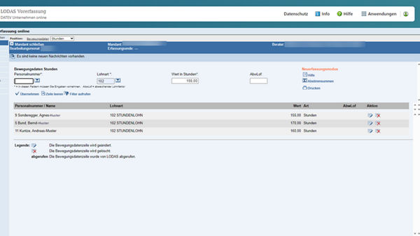 Screenshot - Lohn Vorerfassung online