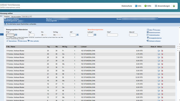 Screenshot - Lohn Vorerfassung online