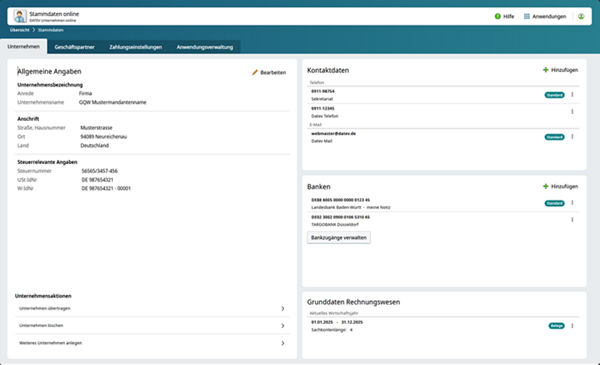 Neu gestaltete Oberfläche der Unternehmensverwaltung