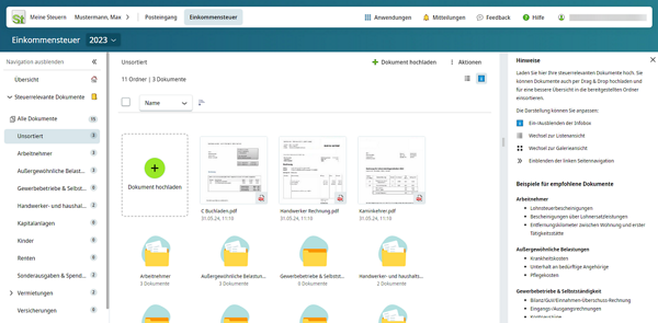 Screenshot zu DATEV Meine Steuern Beleg hochladen