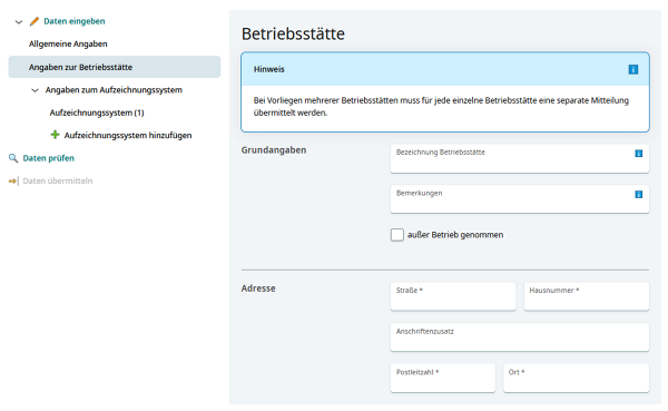 Angaben zur Betriebsstätte