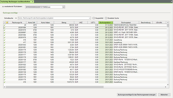 Factoring Buchungsvorschläge