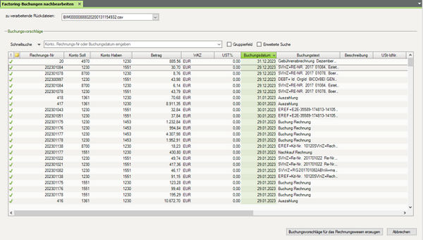 Factoring Buchungsvorschläge