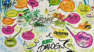 gezeichnetes Bild mit Sprechblasen