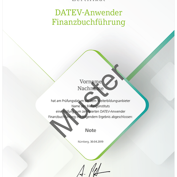 Muster Zertifikat DATEV Anwender Finanzbuchführung