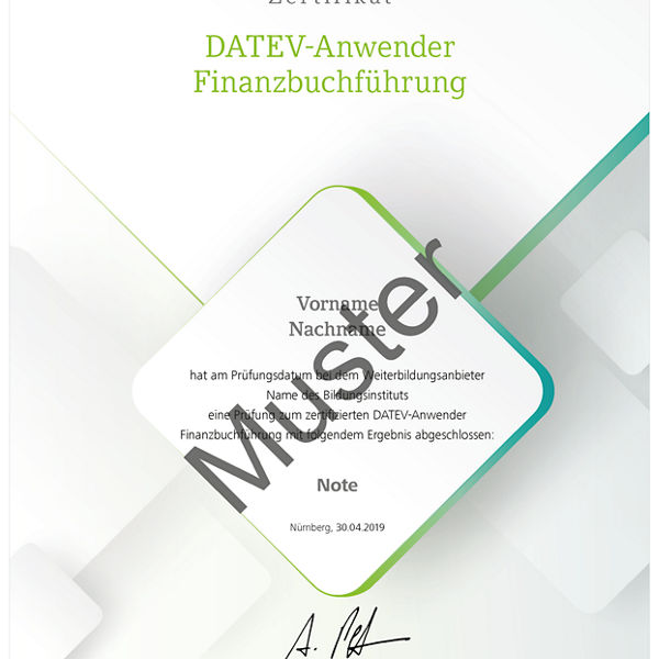 Muster Zertifikat DATEV Anwender Finanzbuchführung